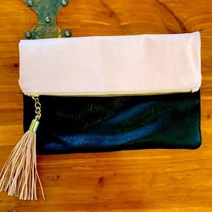 Black and Blush Tassel Clutch